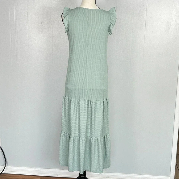 Caution To The Wind Dress Womens M Mint Green Ruffle Sleeves Ribbed Tiered Maxi - Picture 5 of 8